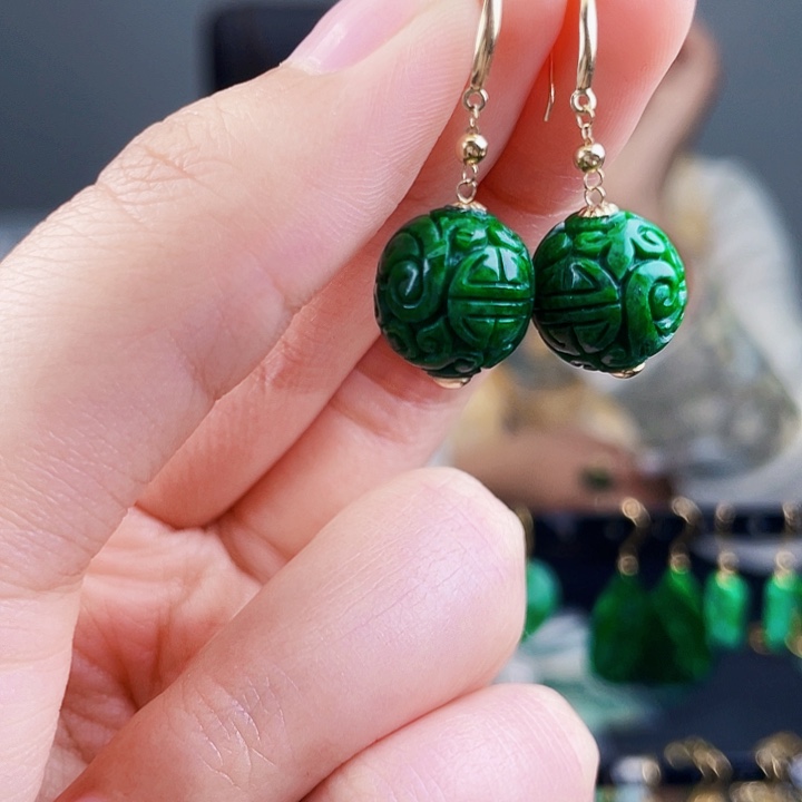 翡翠耳饰18K金镶嵌饰品