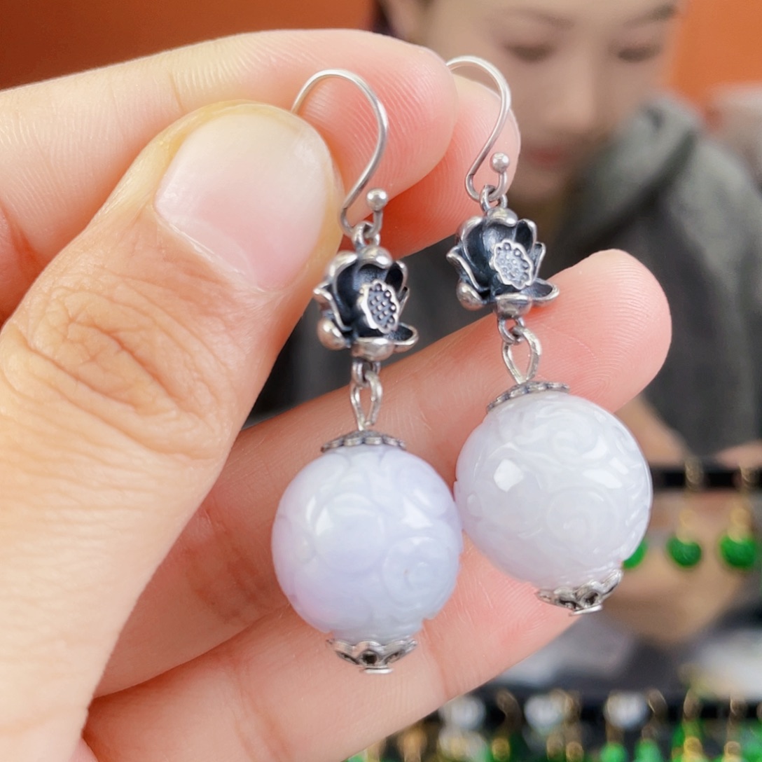 翡翠银S925镶嵌耳饰