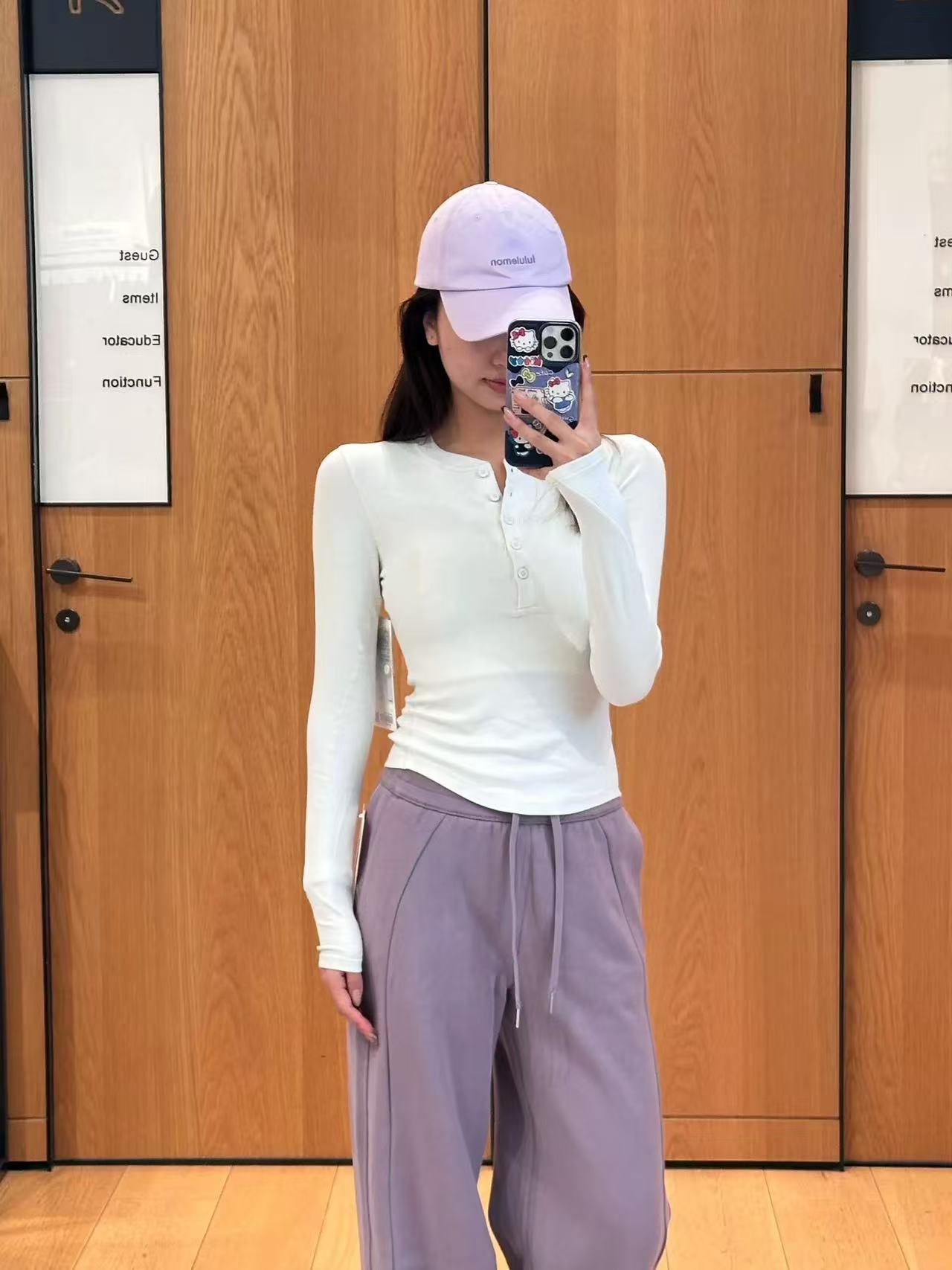 Ho*d Tig*t 兰精莫代尔长袖亨利衫瑜伽服女修身纽扣亨利领DYCX84