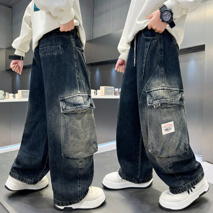 男童秋季牛仔裤2025新款中大童韩版帅气工装裤男孩春秋酷帅直筒裤