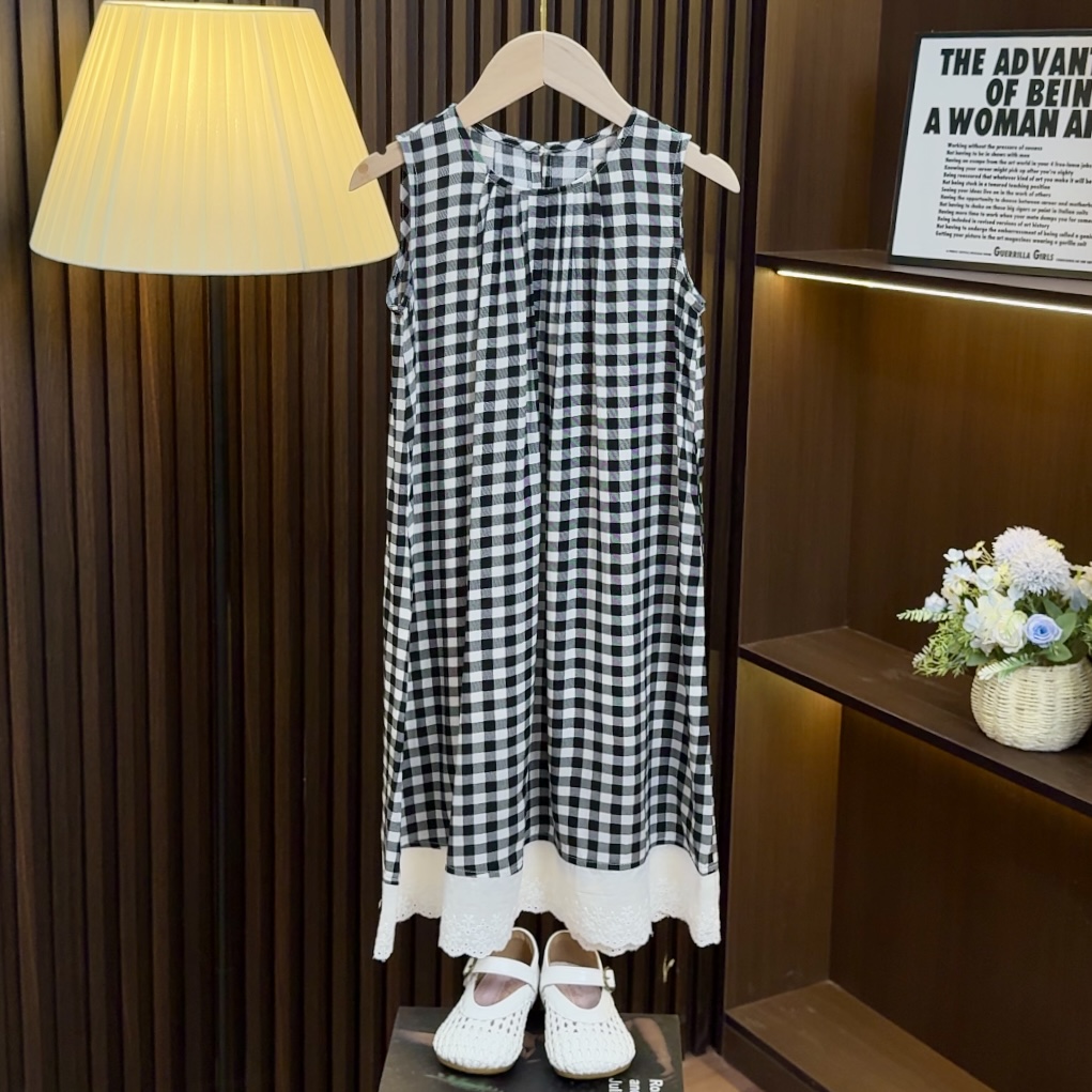 【拾穗径间】禾雀女童夏季新款20255拼接透气格子休闲连衣裙0856