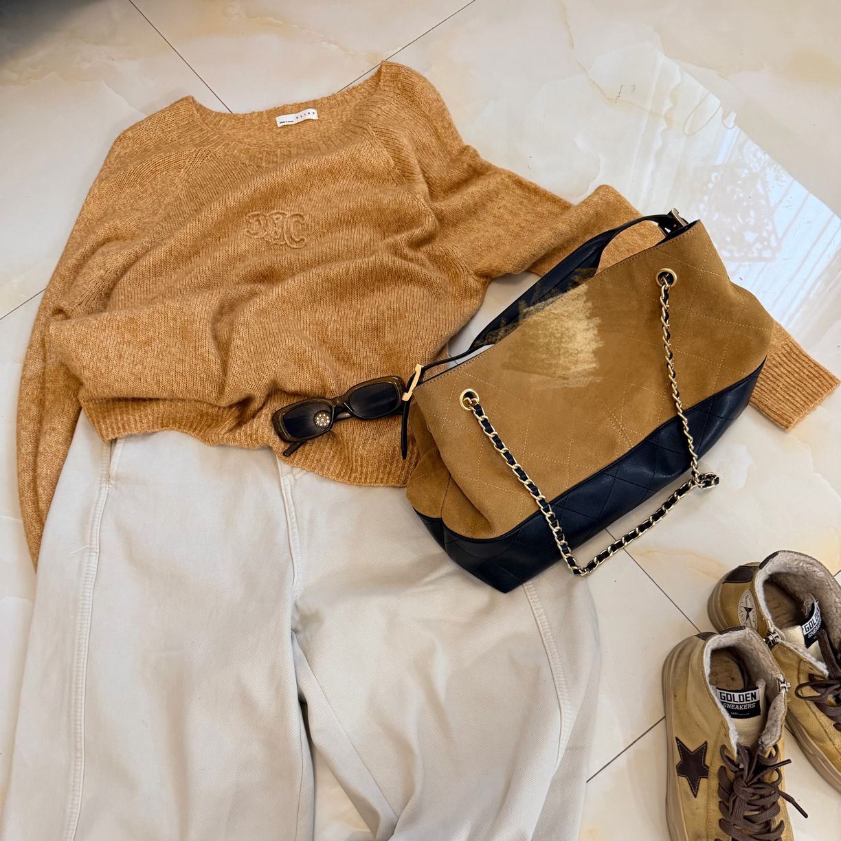 WWJ 时髦公式 纱线秋冬针织衫休闲风阔腿弯刀裤