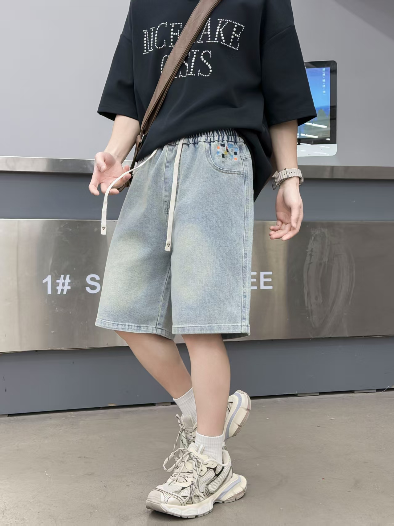 【6622-蓝】青少年牛仔五分裤