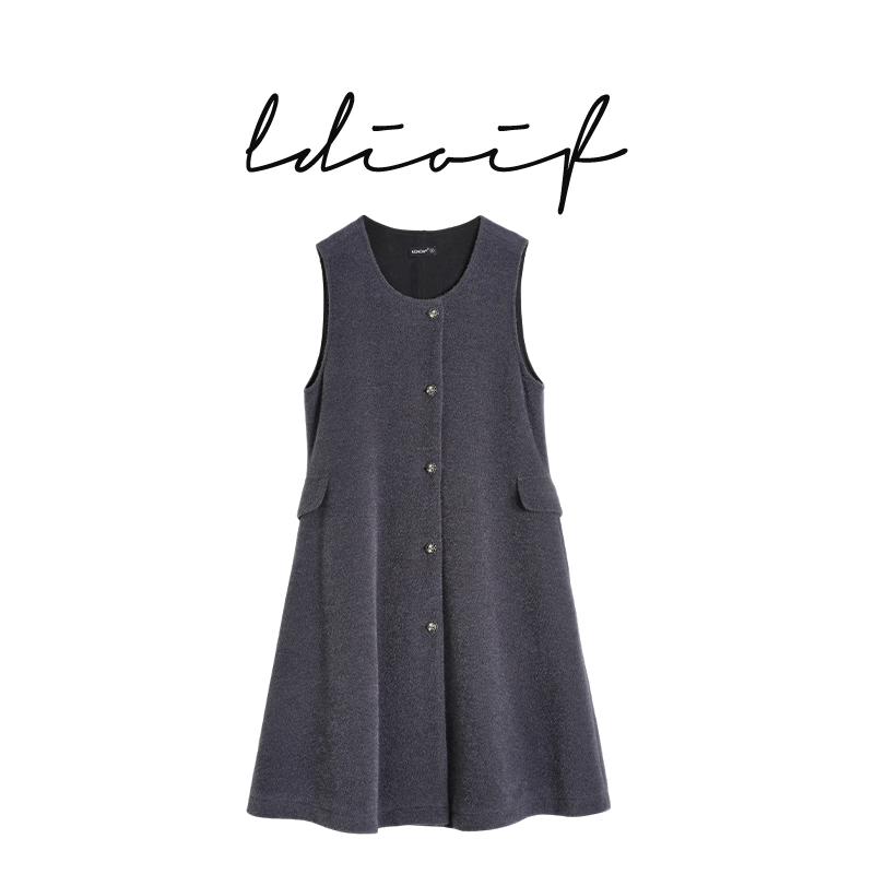 重磅柔洗恒温织绒工艺浮光呢圆领纽扣马甲外套背心裙#DLQ18956