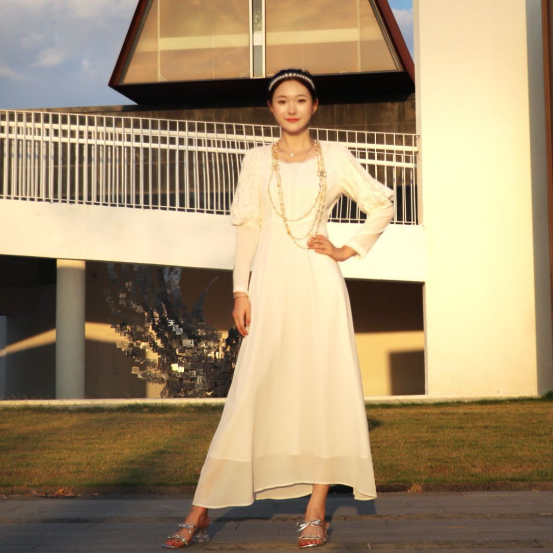 Y2412蕾丝拼接礼服袖连衣裙