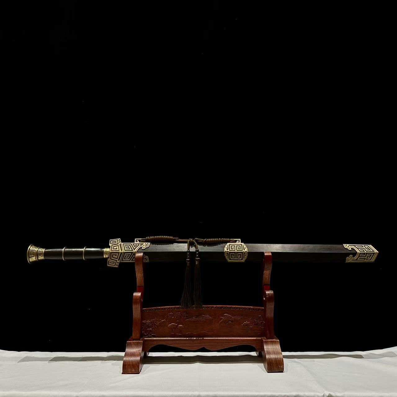 【剑心师妹】I秦皇剑 花纹钢 黑檀木 黄铜 收藏 未开刃