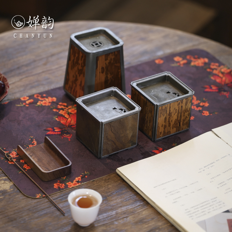 婵韵古篱岩石梅妃竹古锡四方猫咪建水茶桌茶渣缸复古家用茶具配件