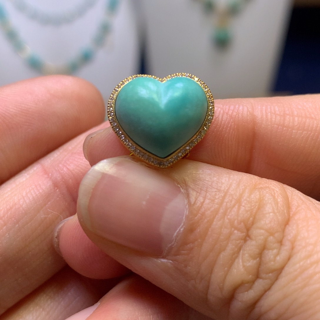 绿松石18K金镶嵌吊坠