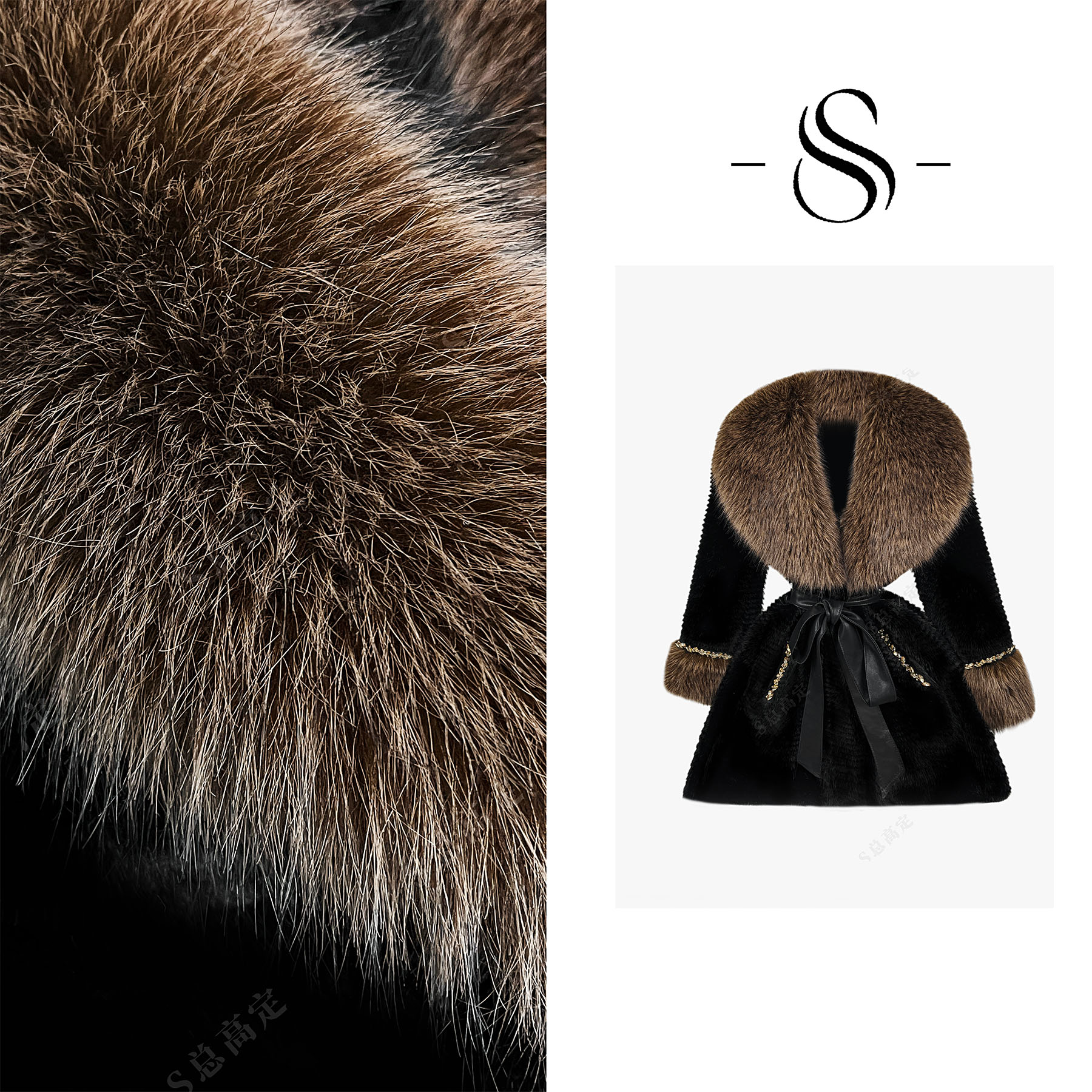 【丹丹】法式冬季毛领时尚拼接束腰显瘦气质百搭外套D0440