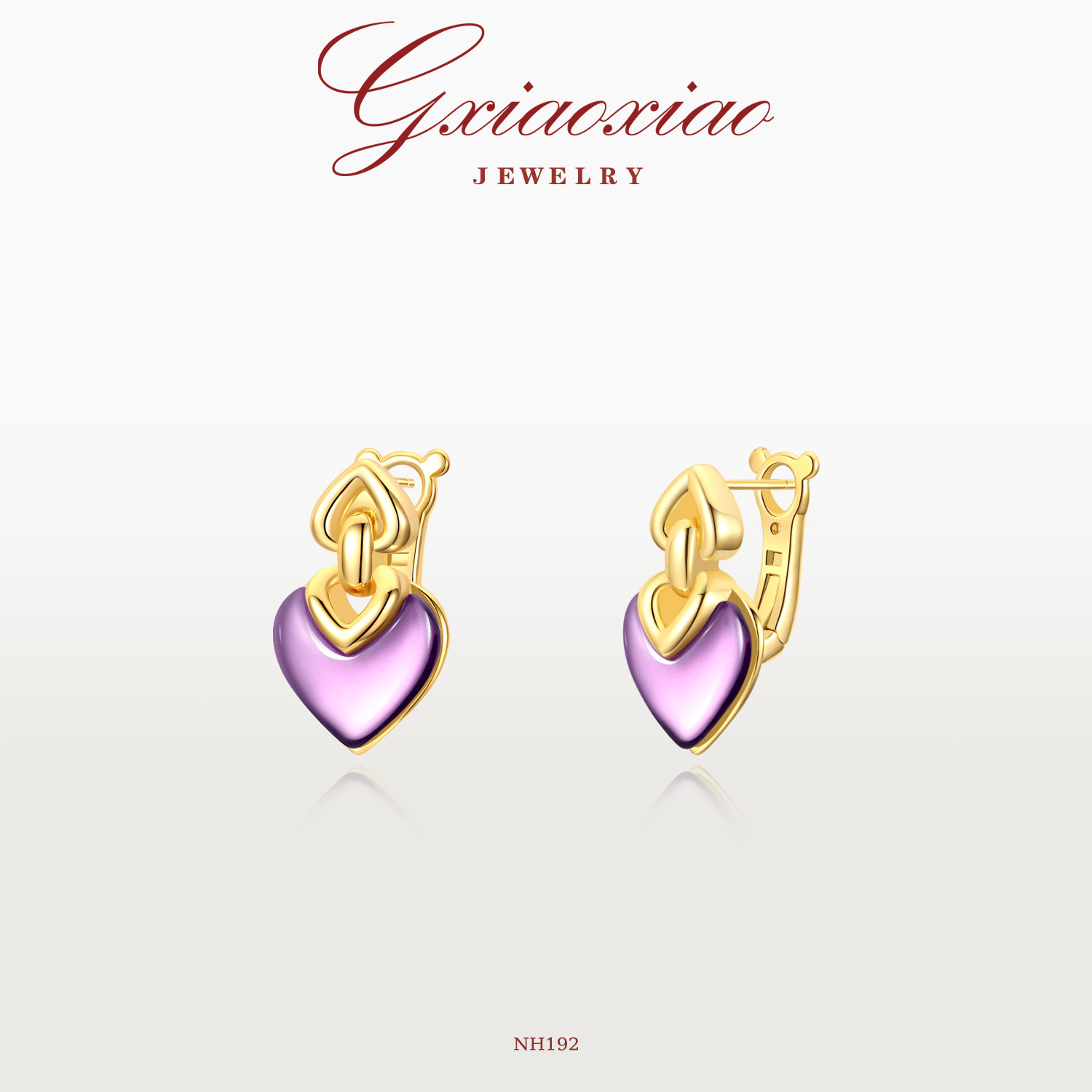 G XIAOXIAO 镀K金 法式浪漫气质高级百搭紫色爱心耳环 NH192