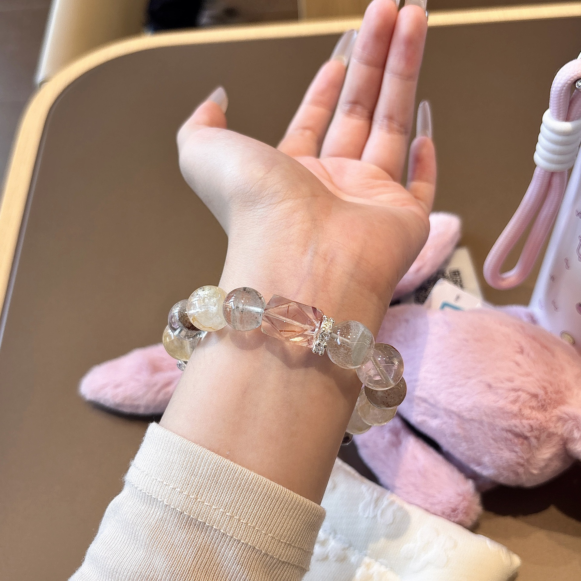  天然黄胶花手链女款 单圈时尚小清新简约手串饰品 礼物百搭水晶