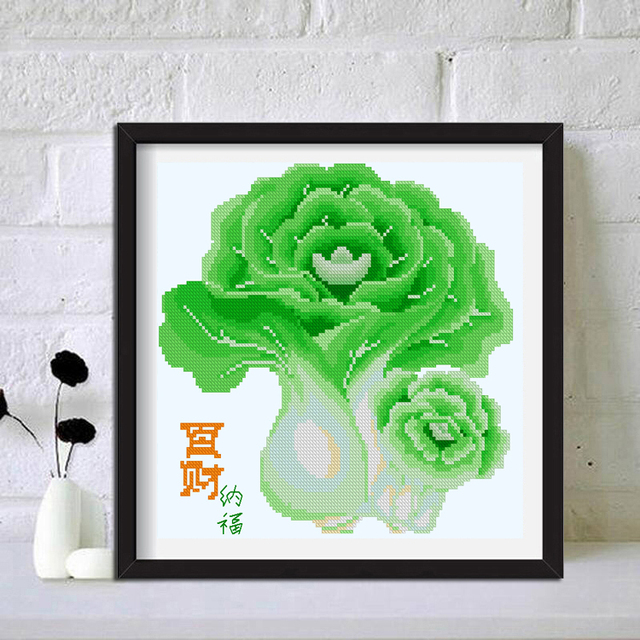 带框5D满钻圆珠子黏贴钻石画 画十字绣2025新款客厅饭厅白菜百财