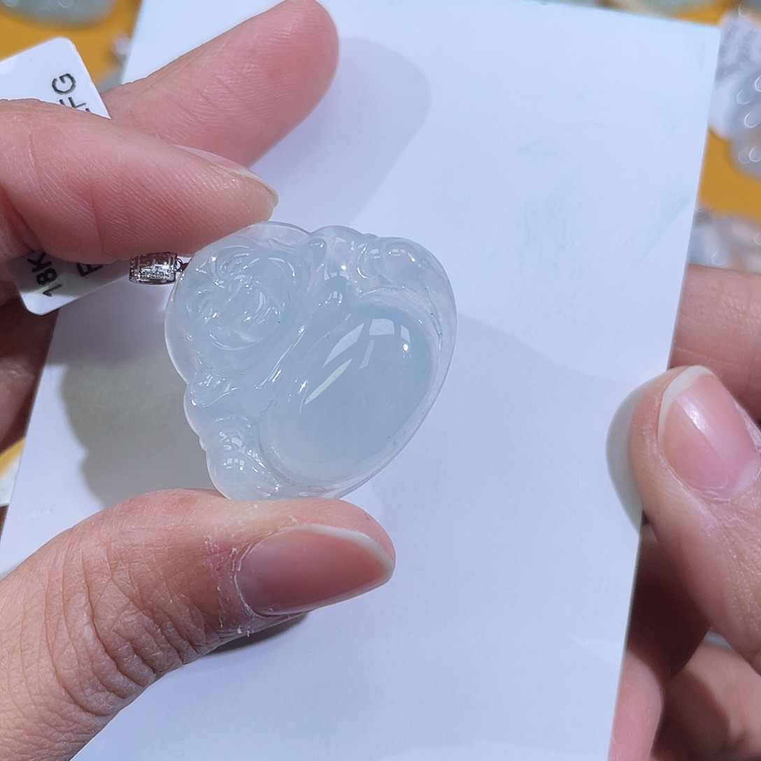 翡翠18K金镶嵌挂件佛公