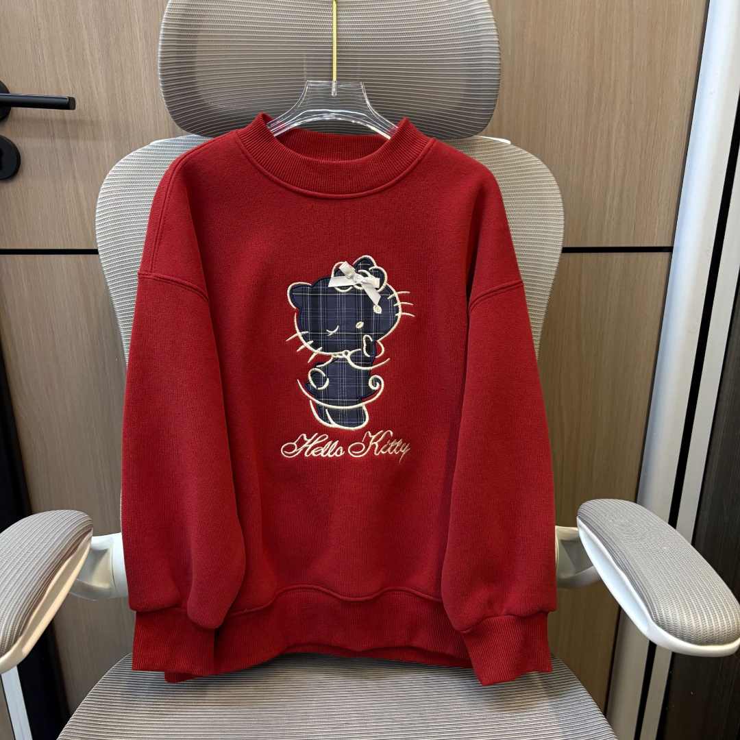 【清货】冬款韩范格子凯蒂刺绣加绒女童圆领卫衣 F312 312 S