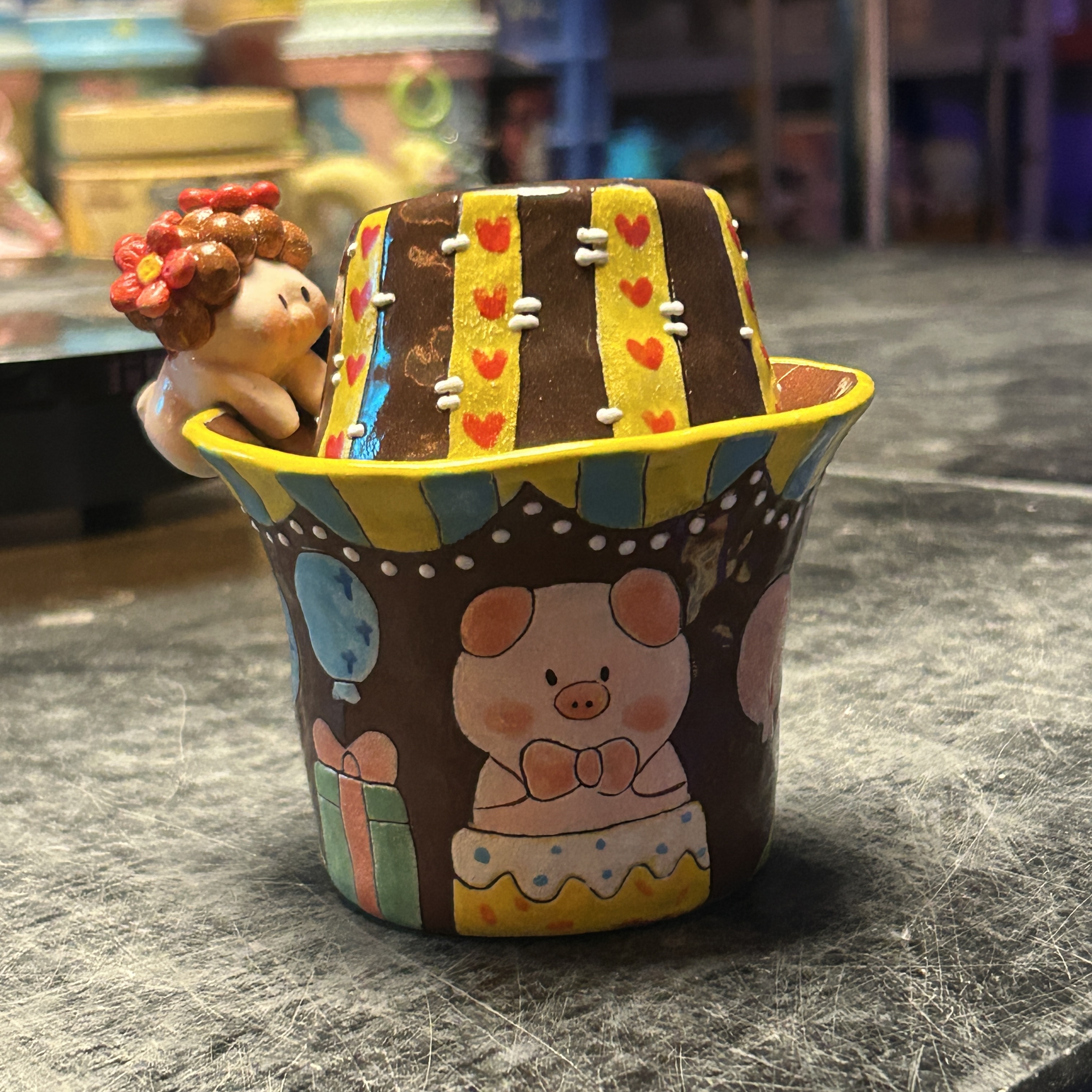 056紫砂小猪带盖水杯