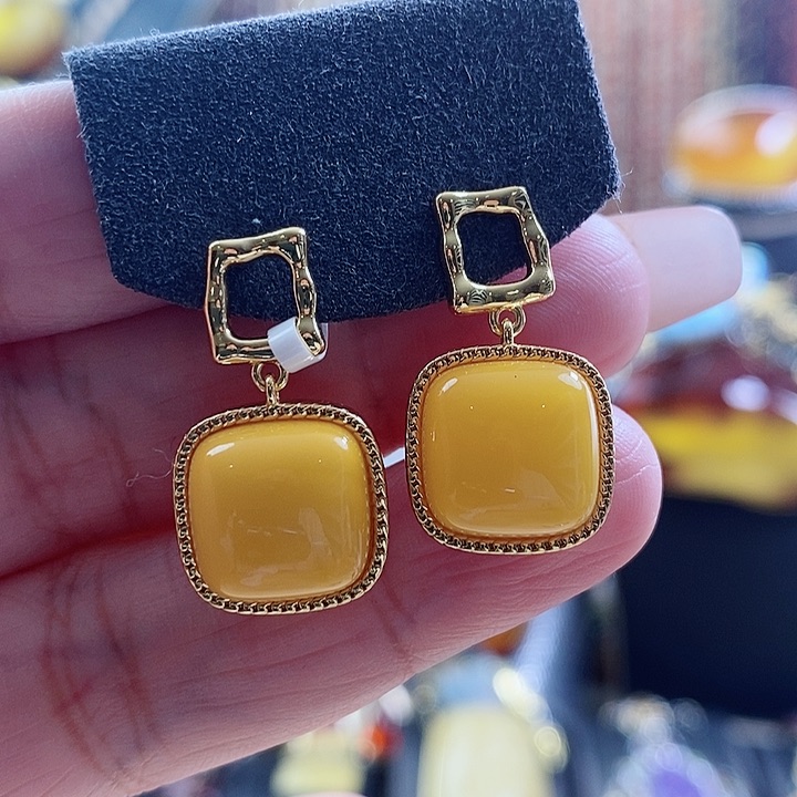 琥珀银S925镶嵌耳饰耳环