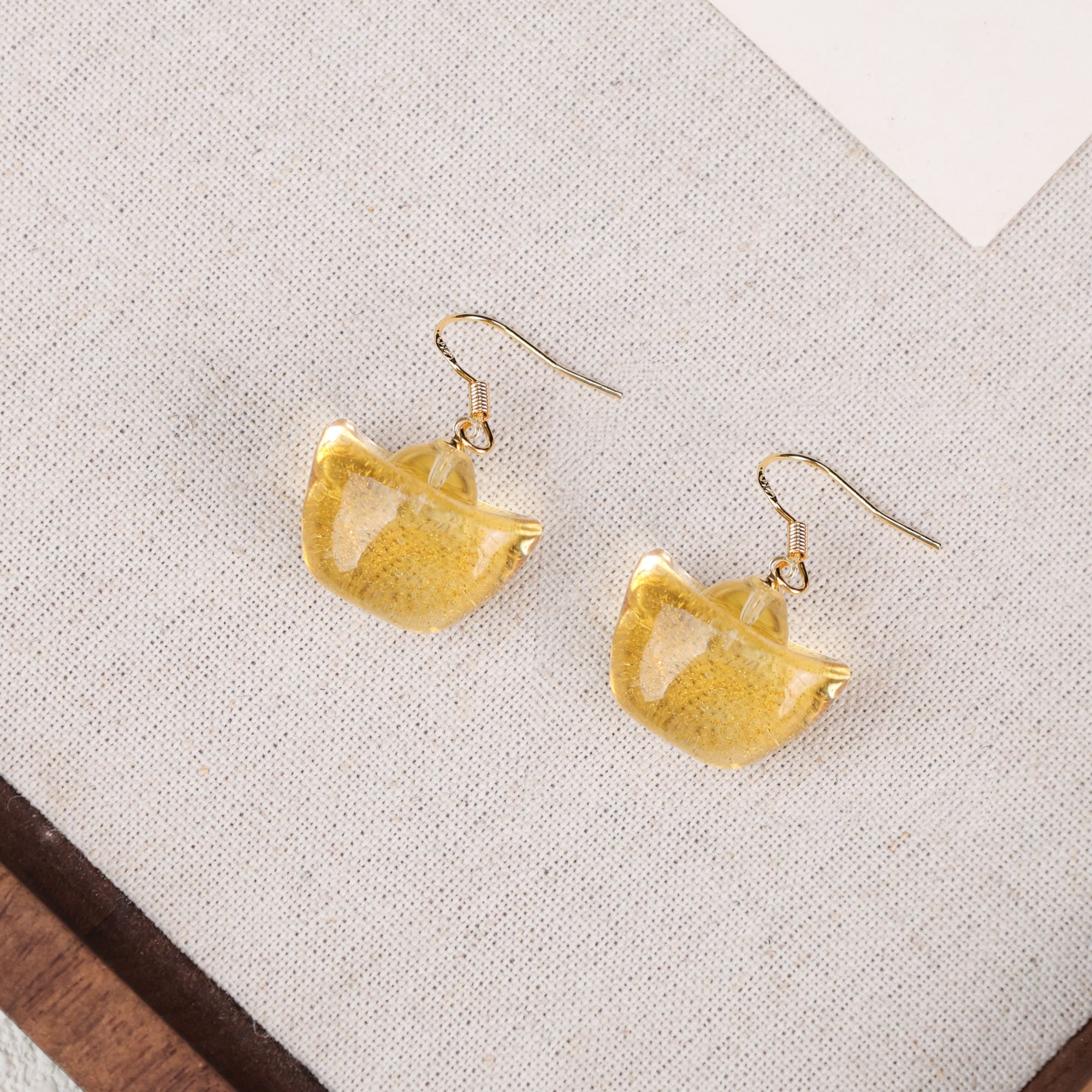 合金耳饰 LZ3124 金色元宝金箔琉璃耳环