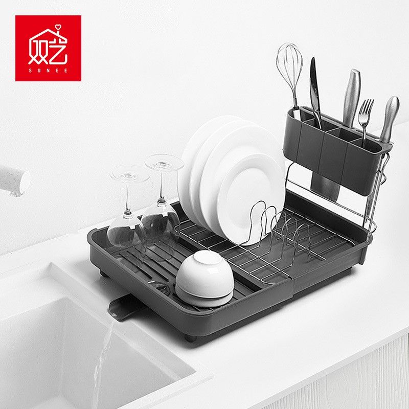 飞达三和伸缩碗架多功能沥水架白色厨房置物架