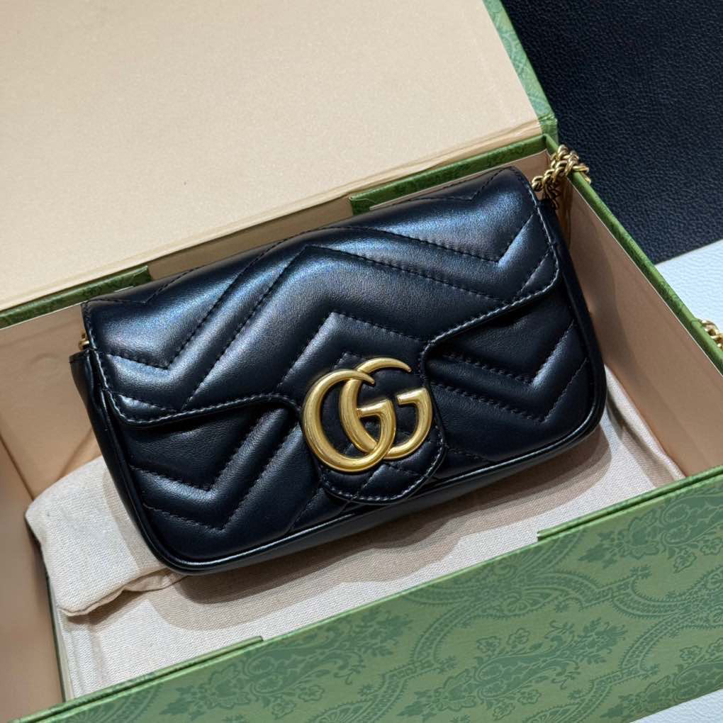99新 GUCCI/古驰 黑金supermini marmont马蒙包