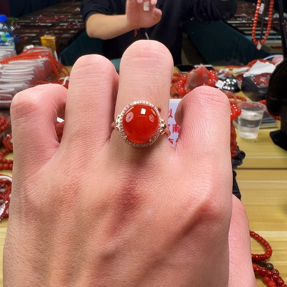 南红玛瑙银S925镶嵌买南红戒指