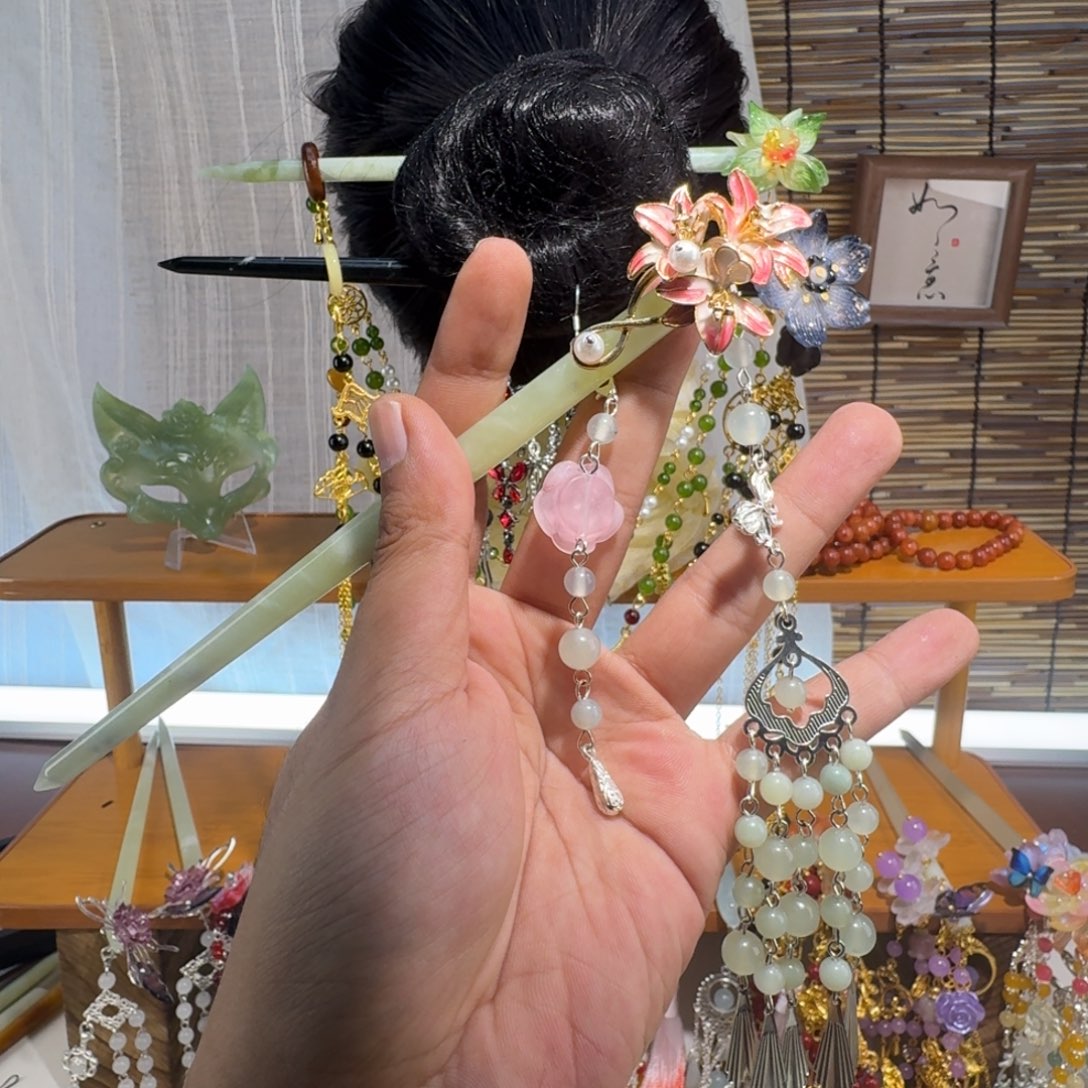 蛇纹石玉合金发饰