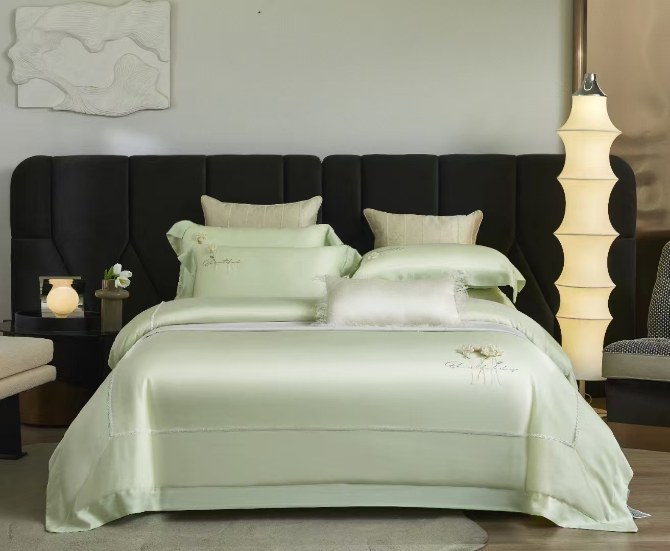 芳华100%莱赛尔纤维天丝绣花+印花四件套2米