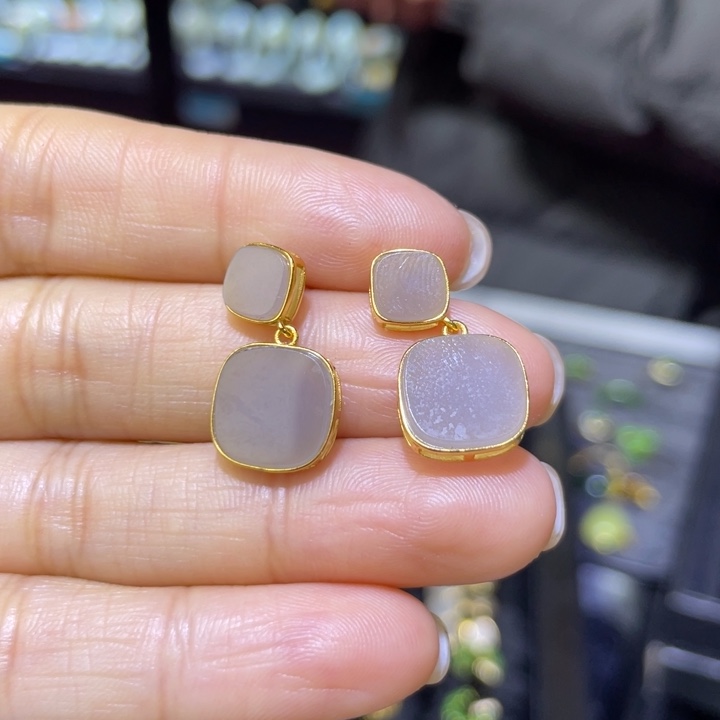 和田玉银S925镶嵌耳饰