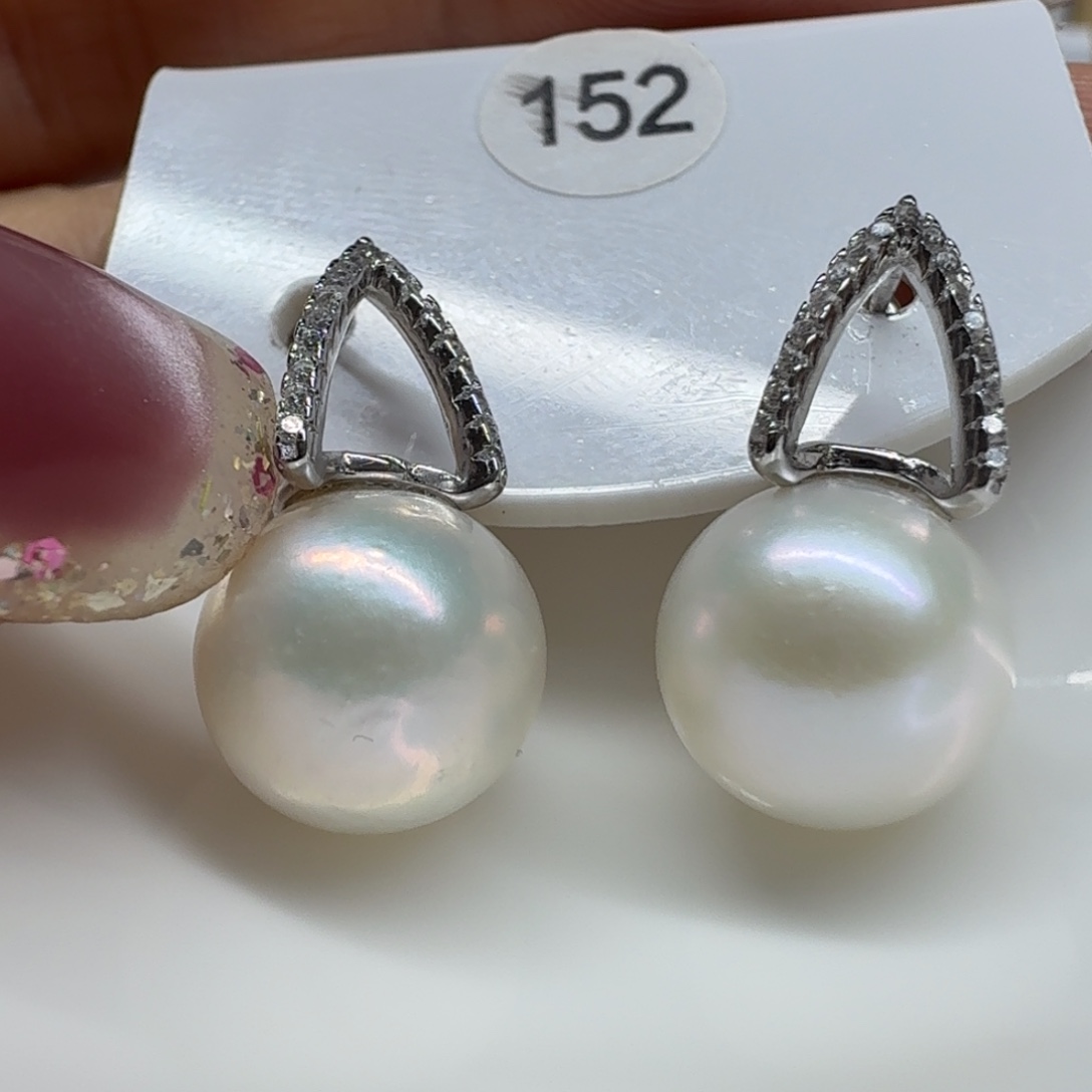 淡水珍珠耳饰银S925镶嵌珍珠10.6有暇有坑