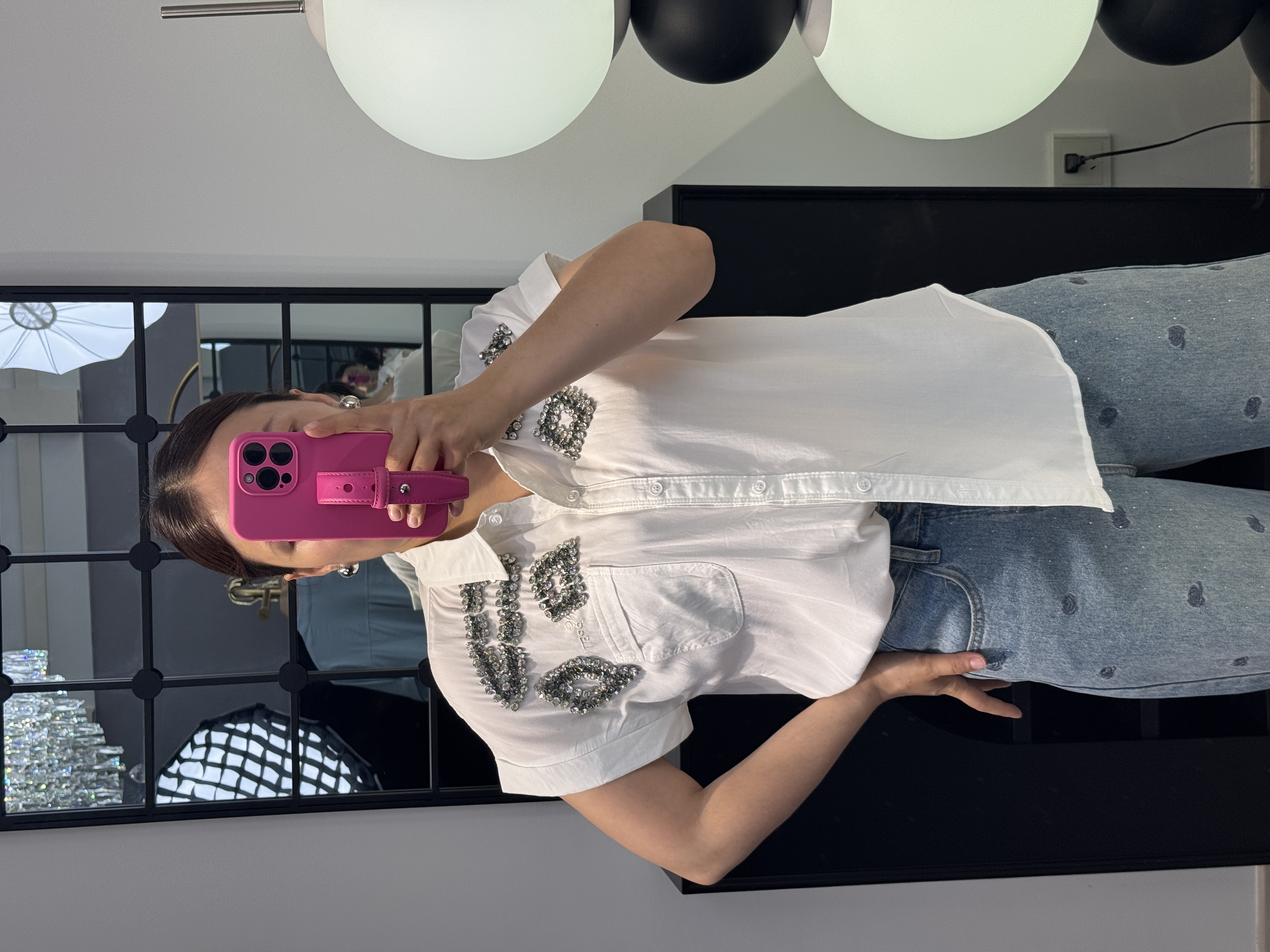 iselrag《亿瑟礼色彩》女装新款重工顶珠短袖衬衫时尚气质百搭衬衣