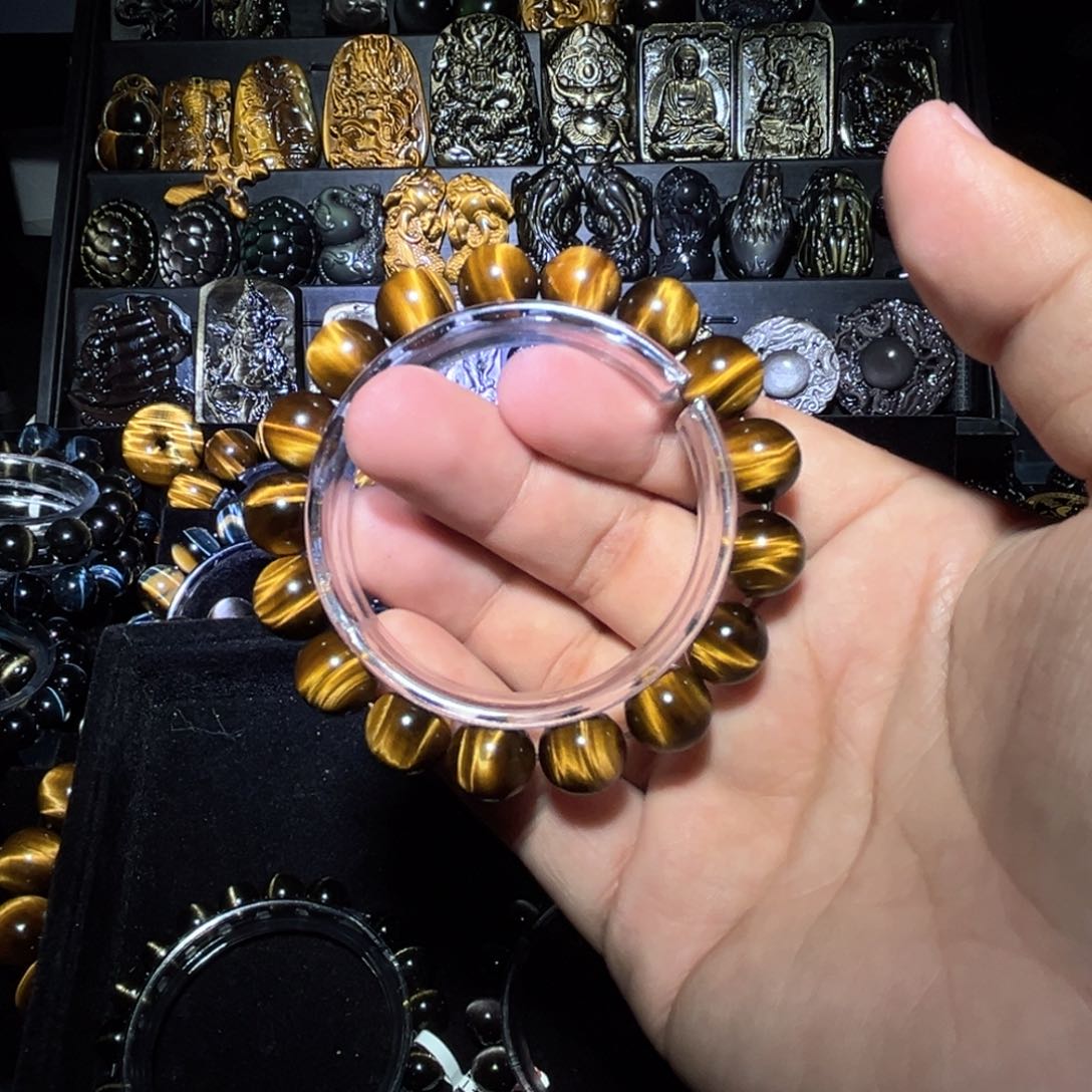 未镶嵌黑曜岩手链?****＂天然虎眼石黄虎眼12m高货