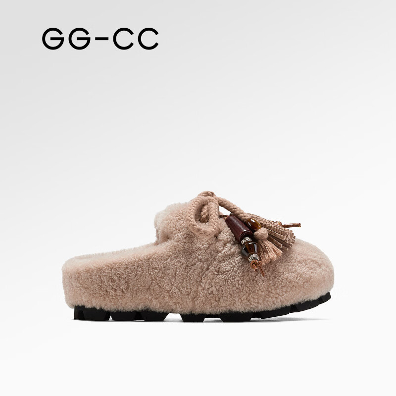 GG-CC【雪芙甜庄】秋冬法式复古羊毛绒里毛毛拖女包头拖鞋子1926