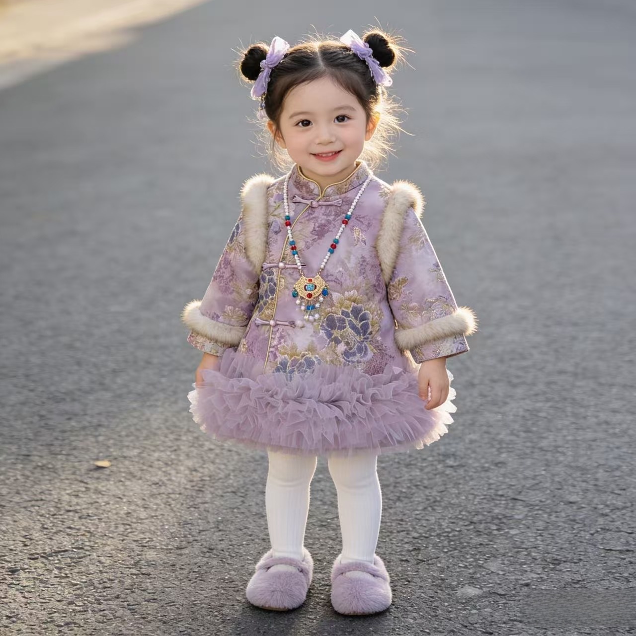 女童连衣裙拜年新款冬装中国儿童汉服加厚周岁唐装礼服旗袍宝宝