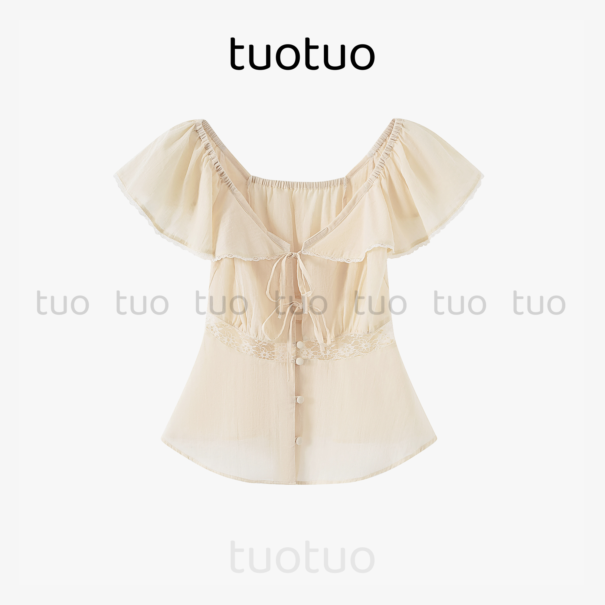 【坨坨 tuotuo】微奶欲 木耳袖边蕾丝纯柔棉感小衫