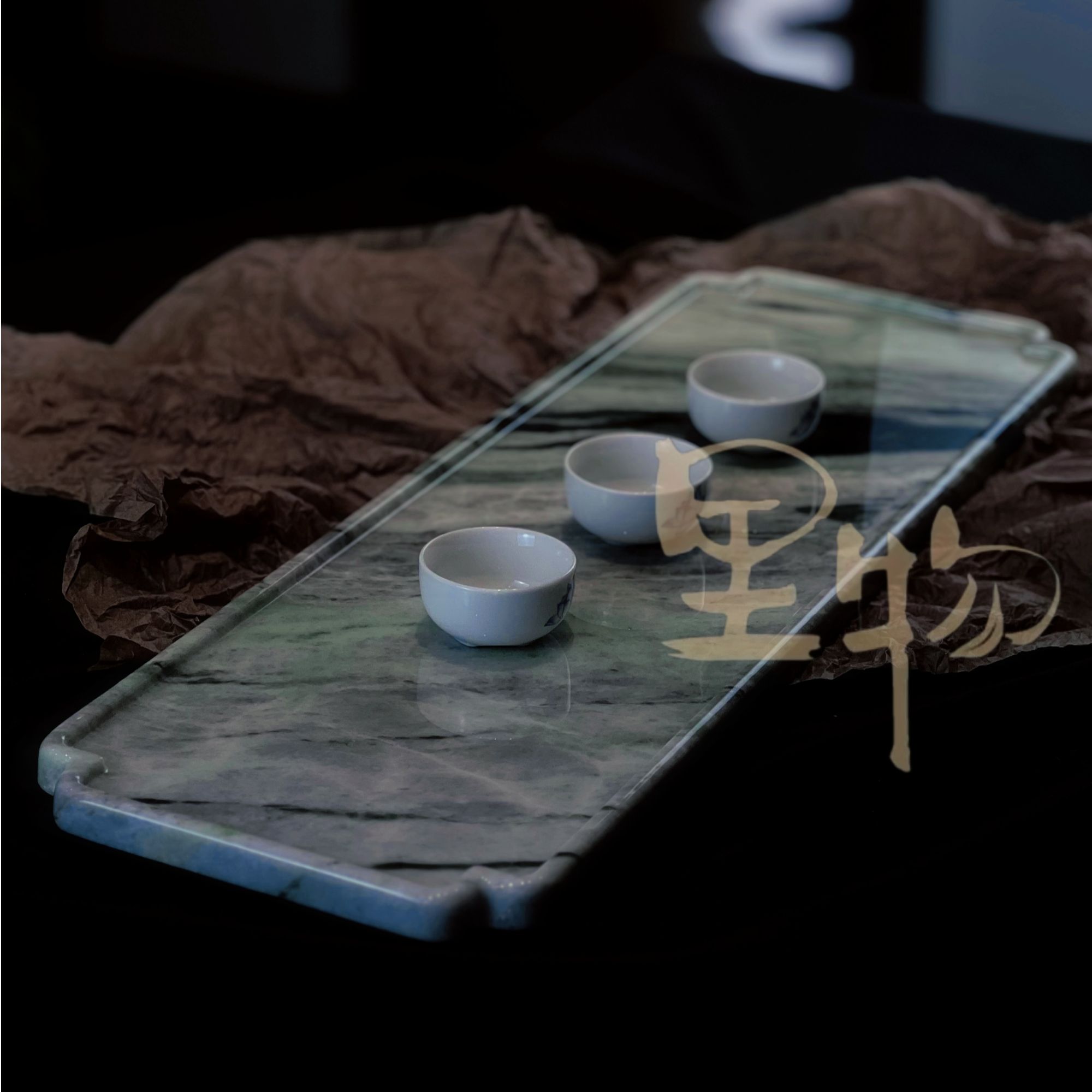 厂家直销云中翡翠奢石茶盘干泡台古风家用中式禅意长方形