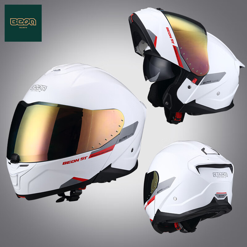 BEON揭面盔摩托车头盔全盔机车双镜骑行冬季男女蓝牙四季大尾翼