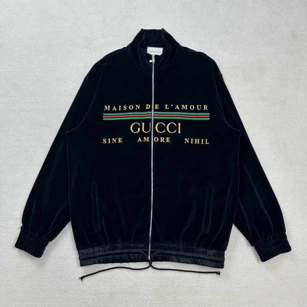 99新 GUCCI/古驰 刺绣logo丝绒夹克/XXL码/WL1703