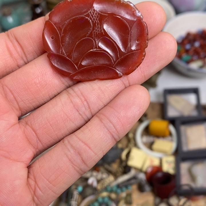 玛瑙/玉髓合金发饰配饰 玛瑙帽花 摆件  微瑕