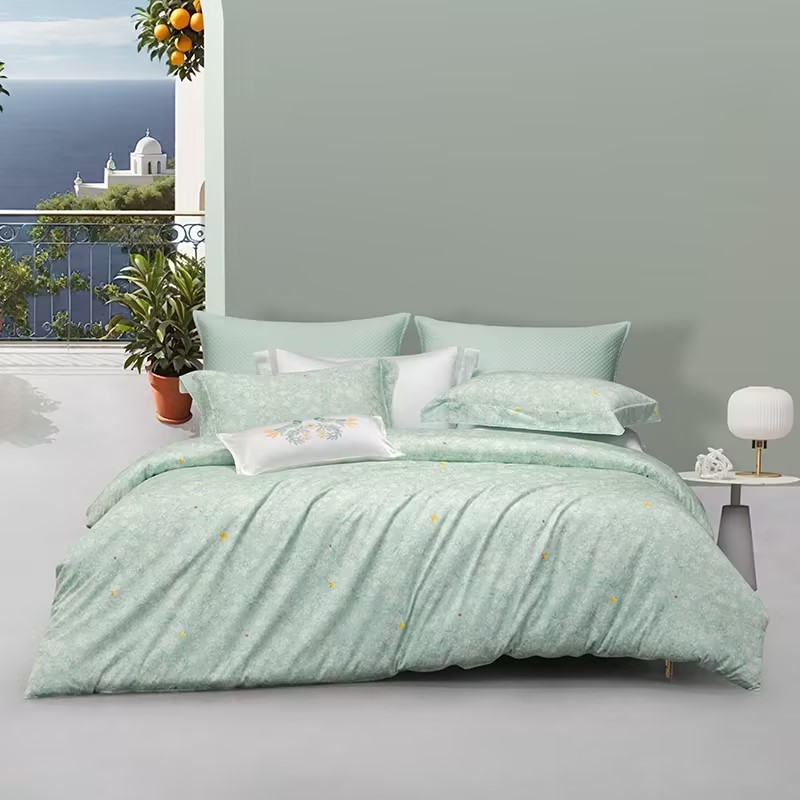 梦洁纯棉缎纹印花四件套：青柠