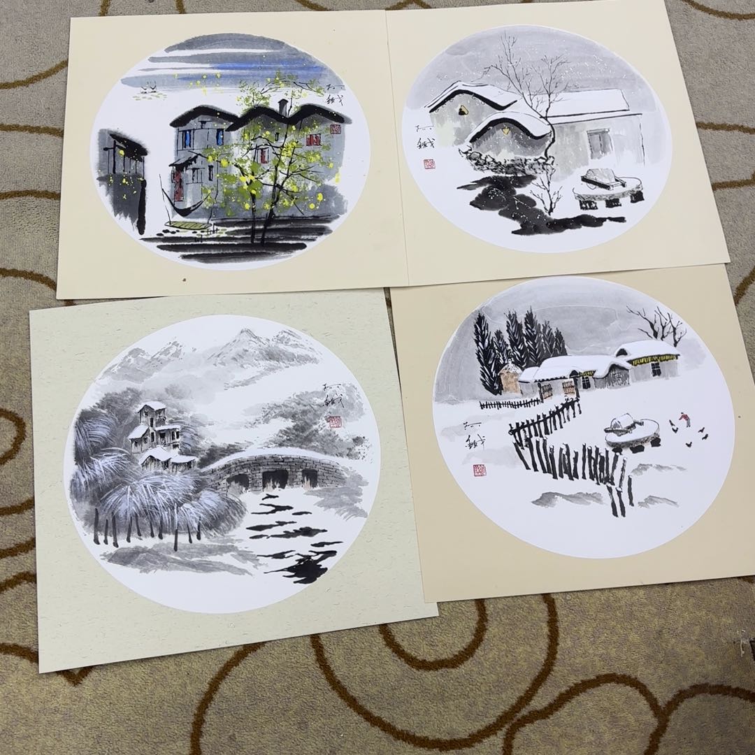 国画T****约赵铁山水斗方