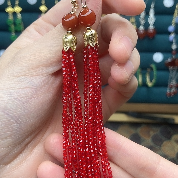 石英质玉耳钉银S925镶嵌