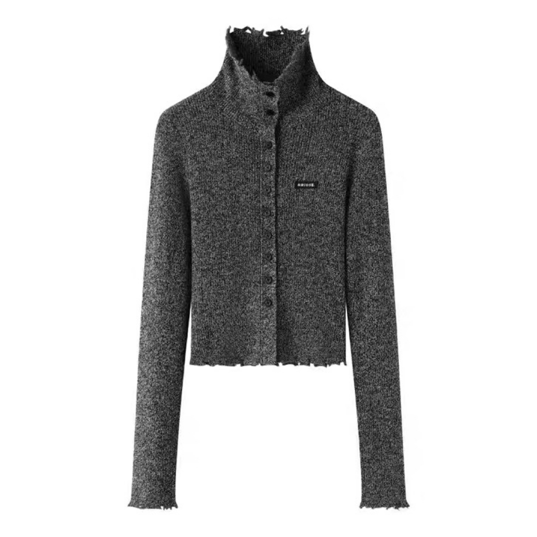 艾诺丝商场同款2025秋新时尚黑白色立领短款针织衫开衫女AC804171