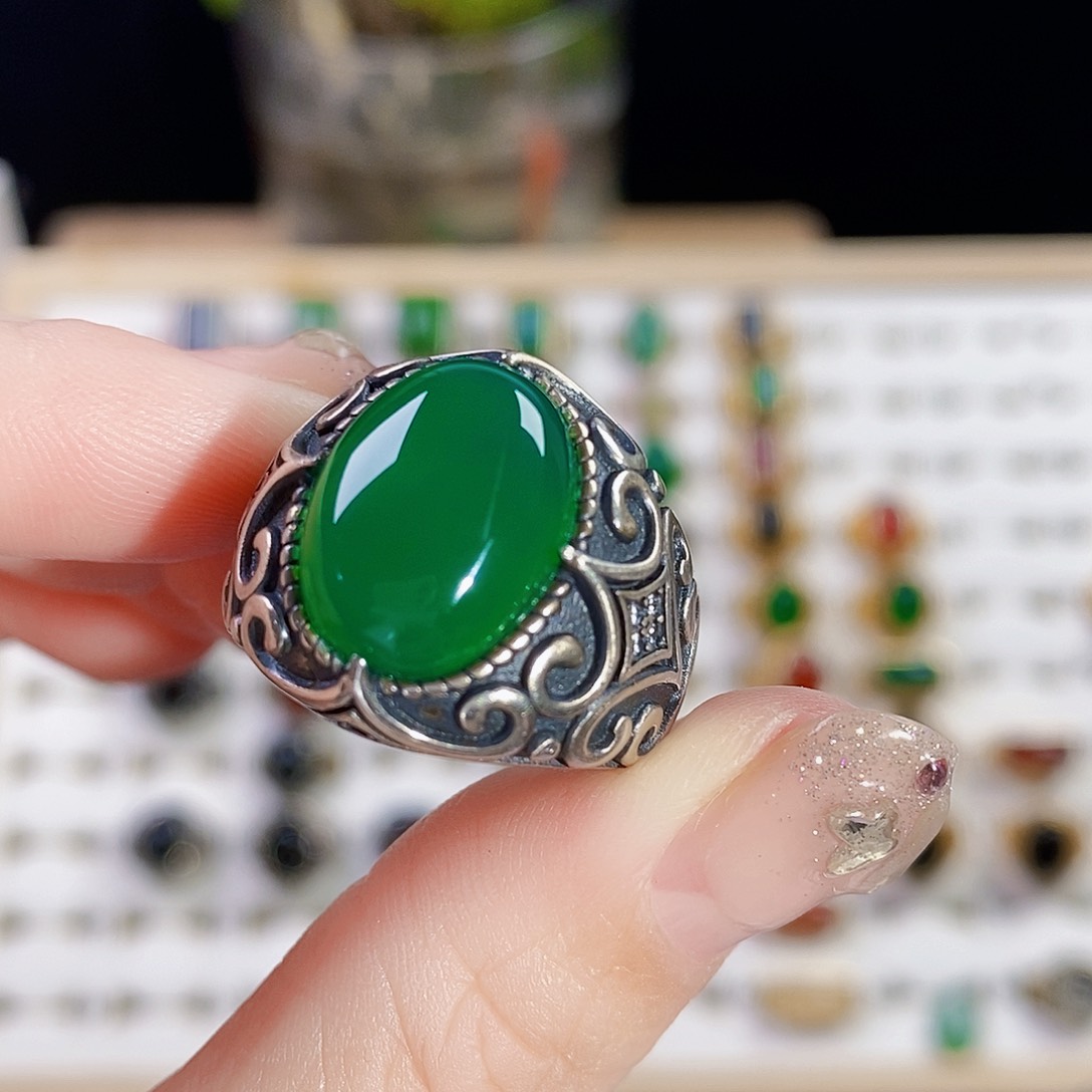 玛瑙/玉髓戒指银S925镶嵌