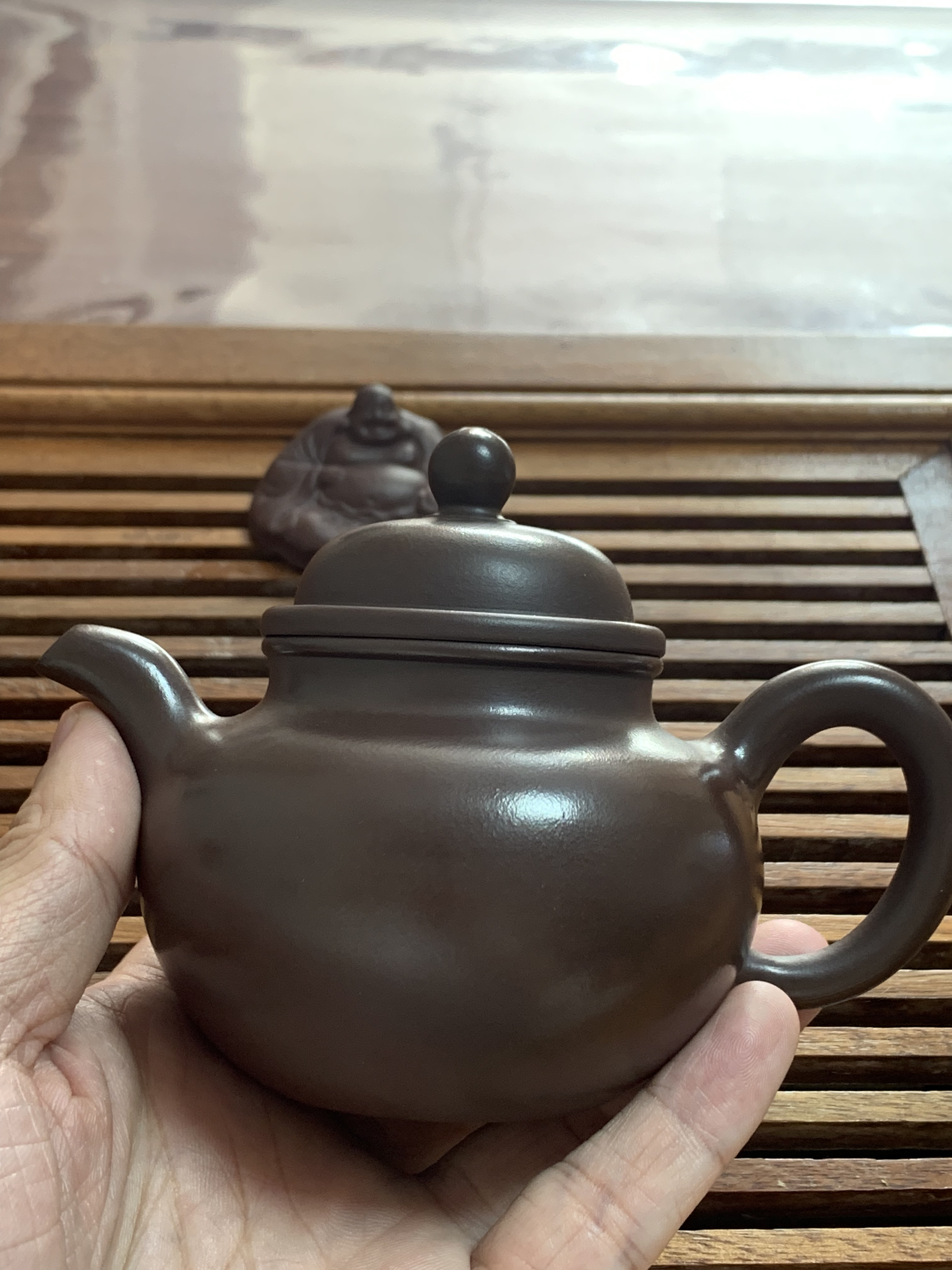 宜兴真宗原矿紫砂 纯手工制作 230cc紫罗兰掇球壶