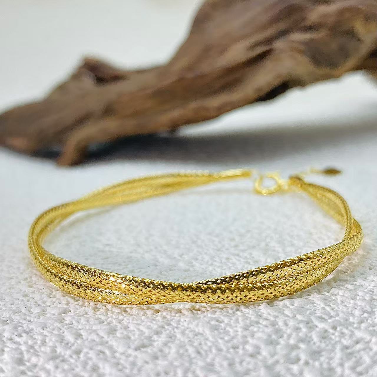 意式双股手圈｜18k金意大利编织双股手链1182#16+4cm卡4.5mm