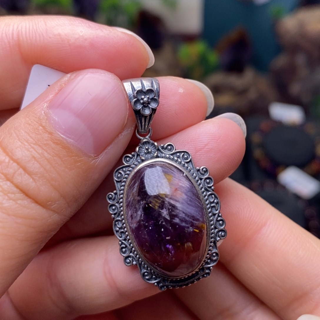 水晶A010极光四色吊坠银S925镶嵌