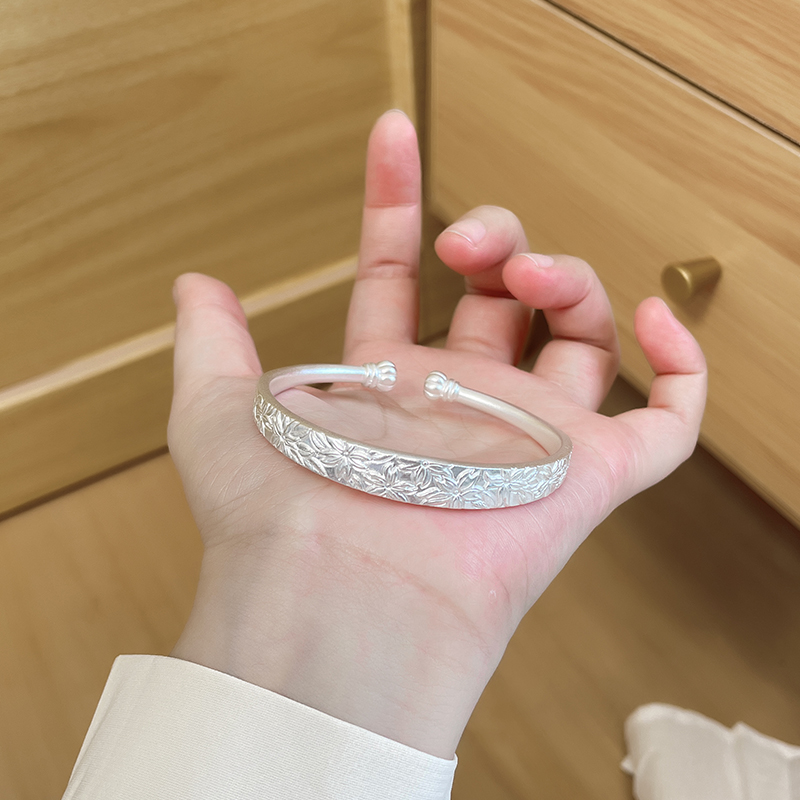 足银珐琅手镯 「满樱」足银999.9传承国风纯手工雕刻樱花南瓜手镯女