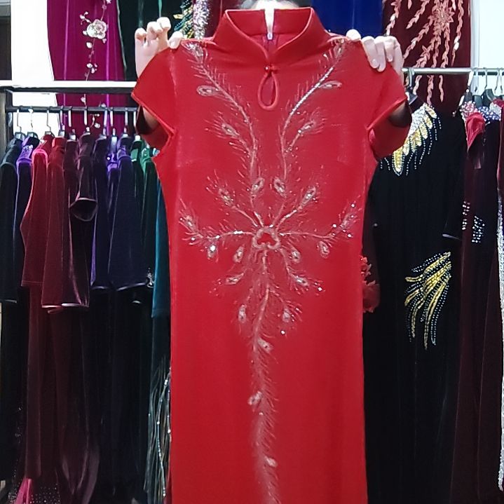 XL码旗袍连衣裙重工手工