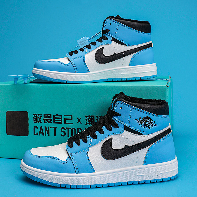 莆田AJ男鞋加棉秋冬空军一号黑白熊猫高帮板鞋休闲加绒运动AJ板鞋