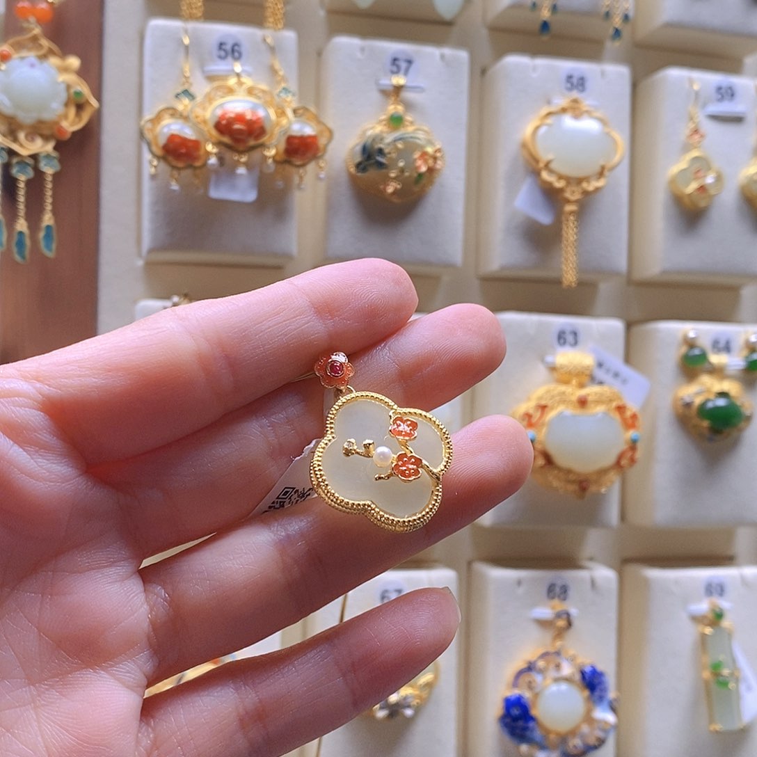 和田玉颈饰银S925镶嵌