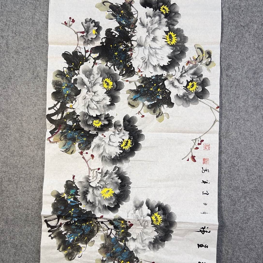 国画068 花鸟在树丛的顶端鸣叫叫声